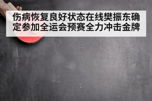 伤病恢复良好状态在线樊振东确定参加全运会预赛全力冲击金牌